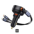 Baseus Enjoyment Pro Car Charger with Retractable Type-C & iP Cable 60W Cluster Black