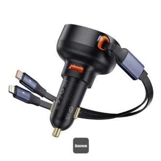 Baseus Enjoyment Pro Car Charger with Retractable Type-C & iP Cable 60W Cluster Black