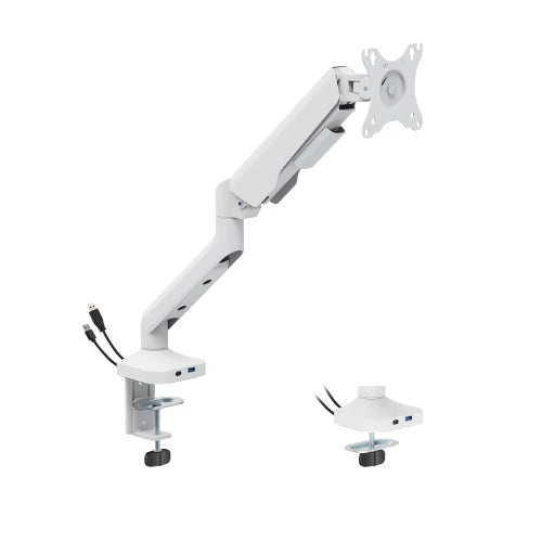 FlexPrecision Gas Spring Monitor Arm with USB Ports White