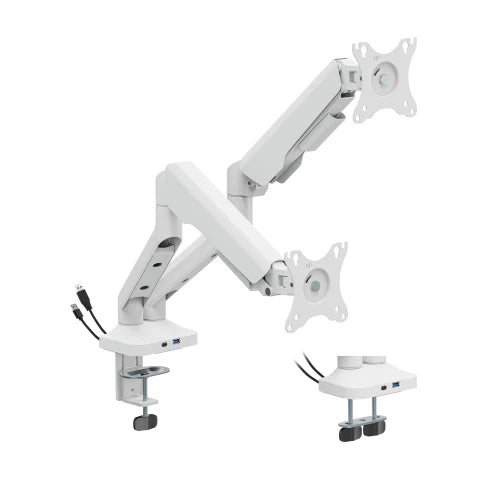 FlexPrecision Gas Spring Dual Monitor Arm with USB Ports White