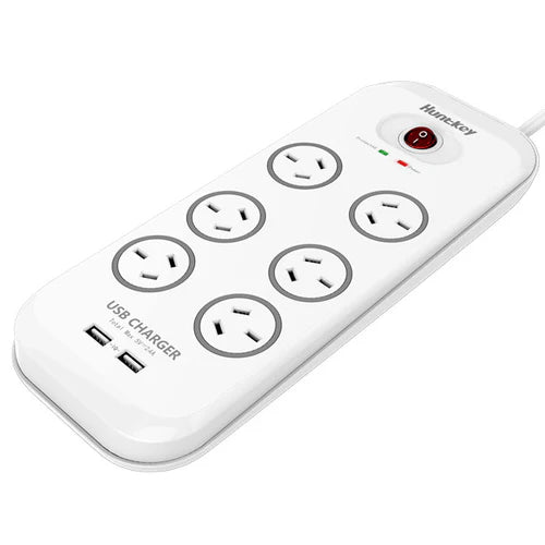Huntkey SAC607 6-Outlet Surge Protected Powerboard with 2 USB Ports 2.4A